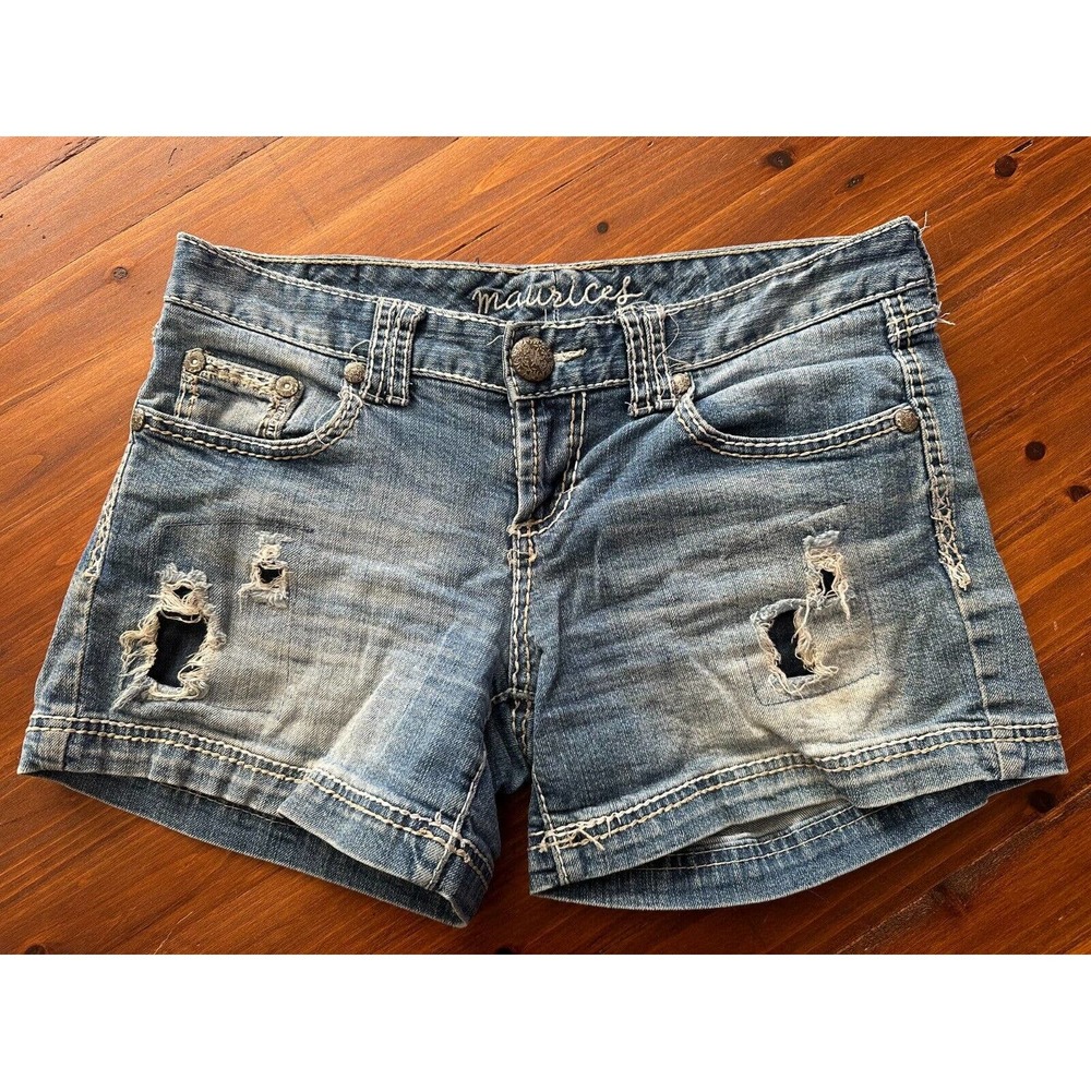 Maurcies Jeans Shorts, Womens Size 1/2 original distress Blue